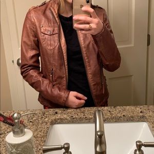 Vegan Cognac Leather Bomber Jacket